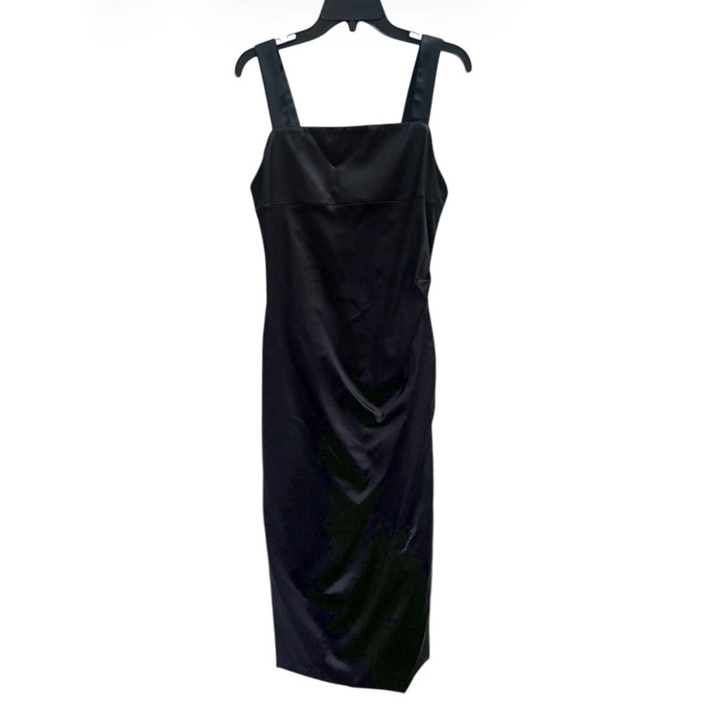 Ten By Babaton Espionage Satin Black Midi Dress Side Slit Sz 8 Cocktail Party